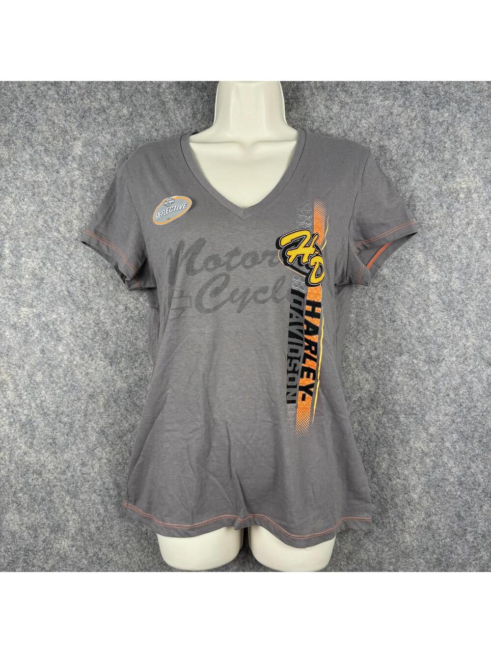 Harley Davidson Detroit Taylor MI Women’s Shirt Taupe Gray Orange Reflective 190